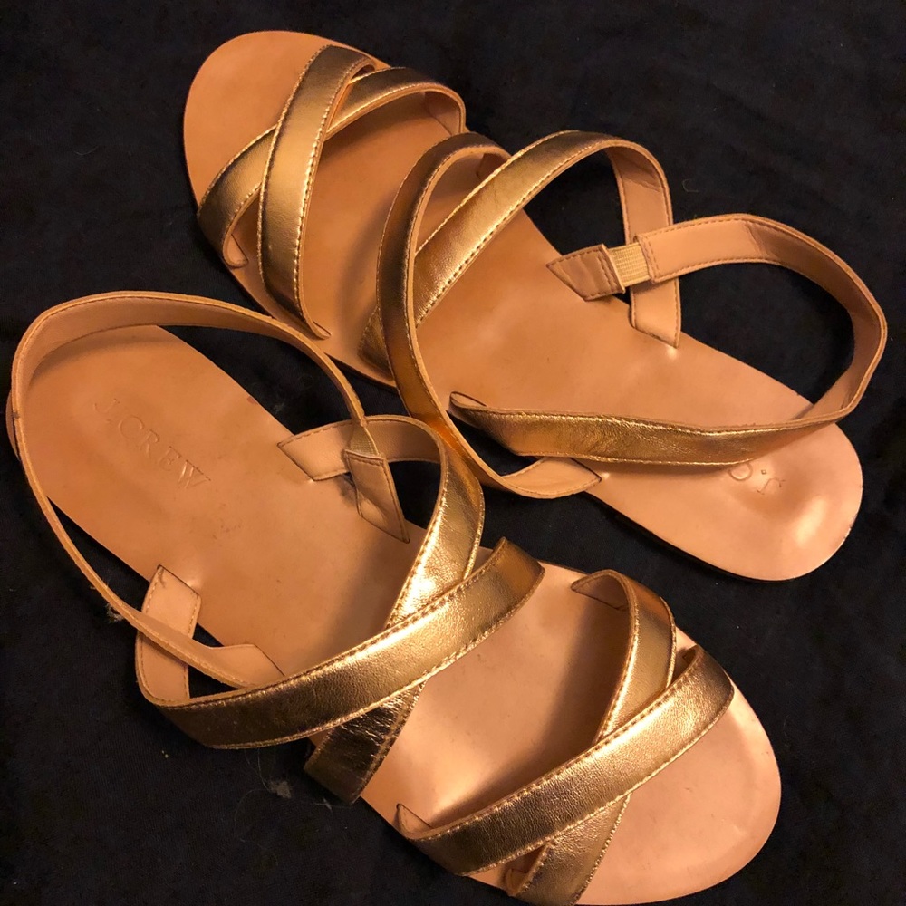 J Crew Cross strap sandal in metallic gold